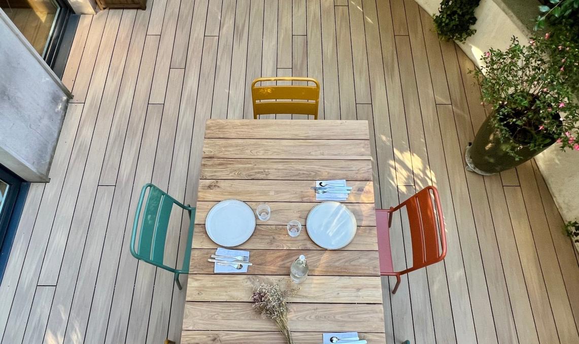 Vue de dessus Projet avant apres enovation Vue terrasse de la gamme Nuances